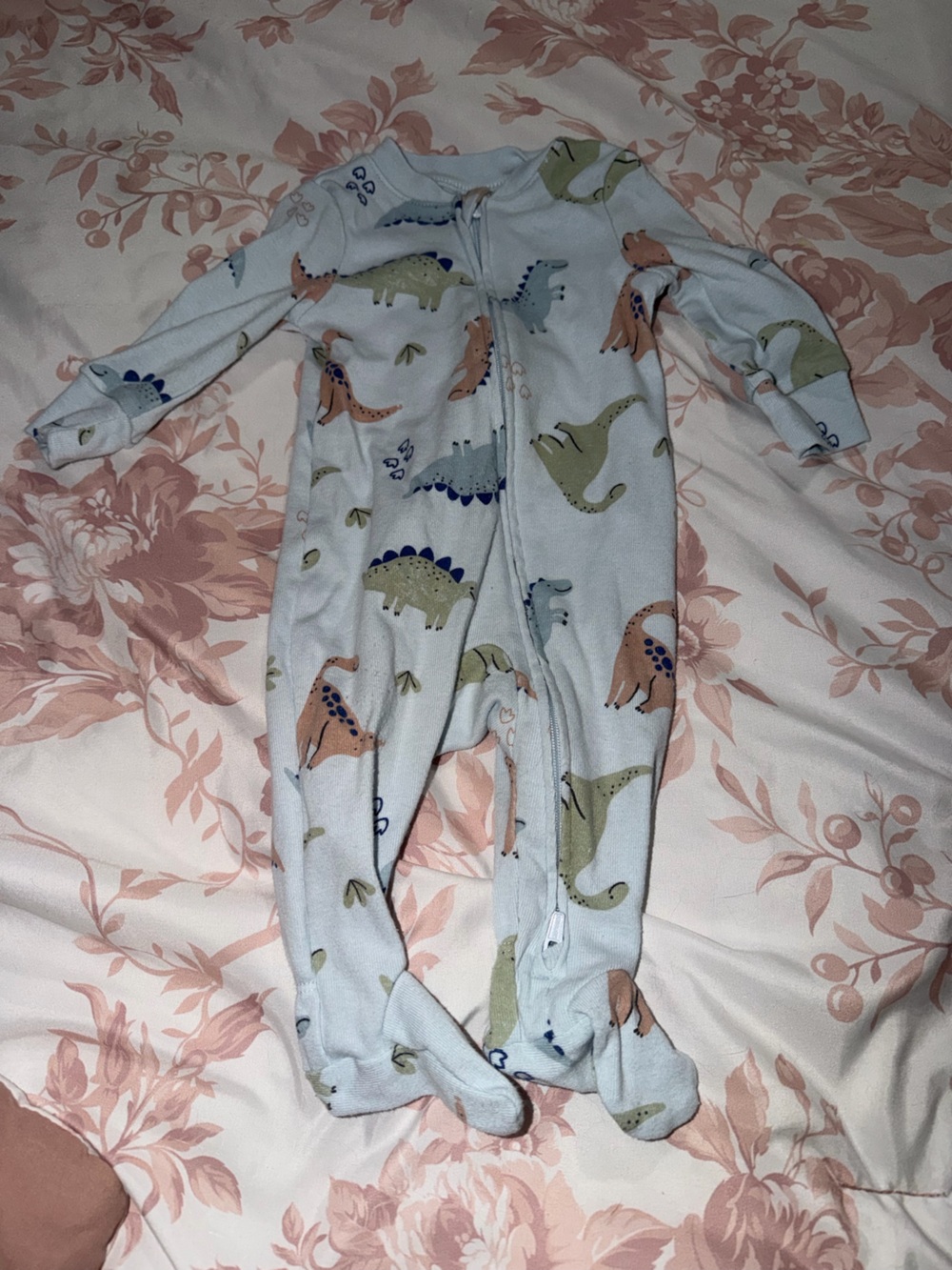 Infant Light Blue Dinosaur Footed Sleep Pajamas